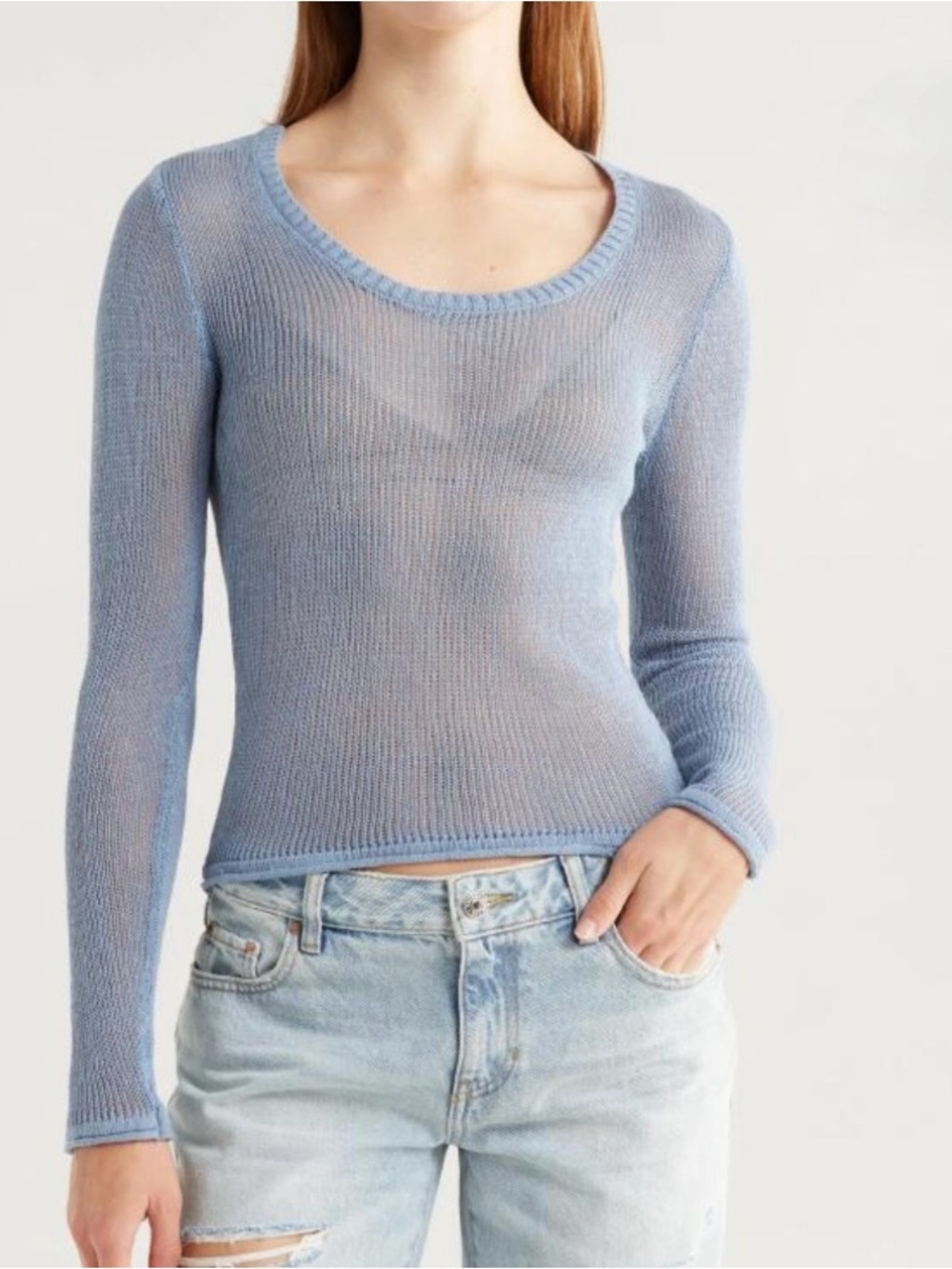 Pacsun Alexandria Long Sleeve Scoop Neck Knit Sweater Color Faded Denim Size XS